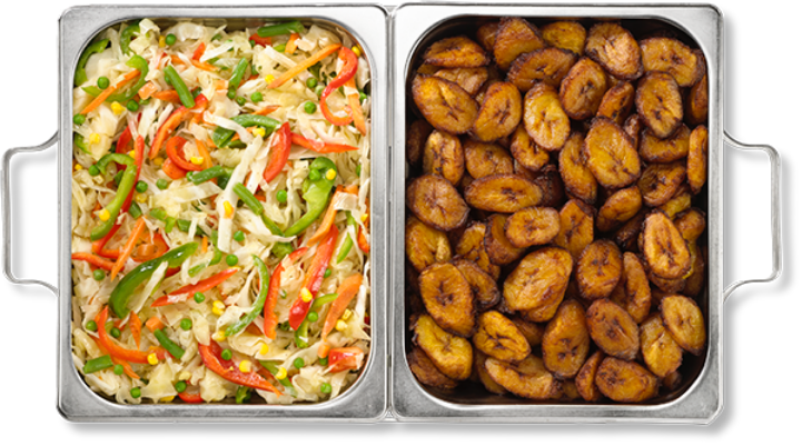 Steamed Vegetables & Fried Sweet Plantains<br /> Half Tray